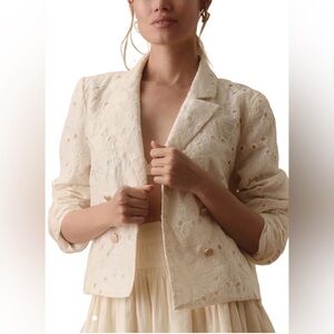 Anthropologie Dolan Eyelet Floral Embroidered Blazer, Medium